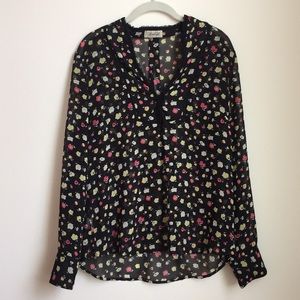 Avaleigh Black Floral Long Sleeve Blouse Size M